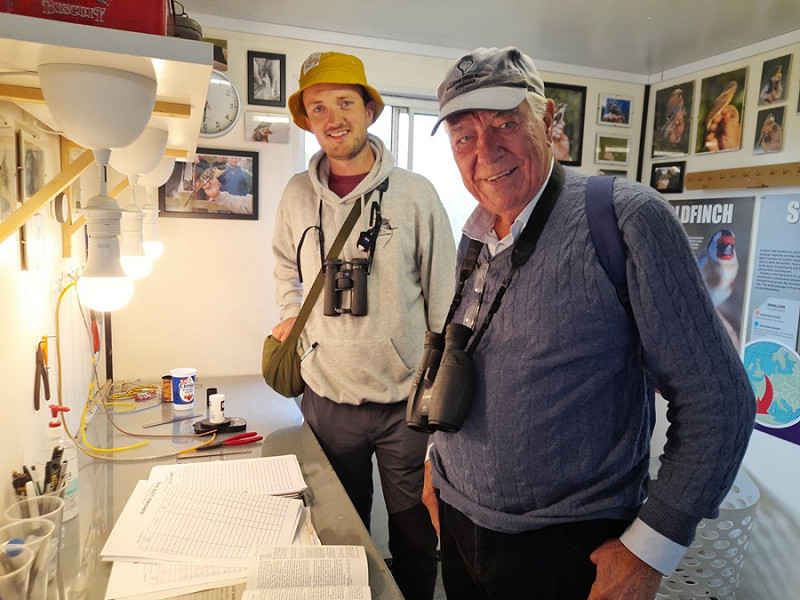 Lars Svennson with our very own Tim Jones in the church field ringing hut.